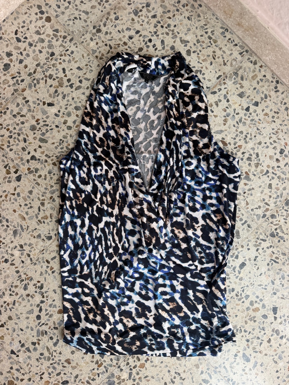 Guess Sleeveless Animal-Print Blouse - Black, Blue, Cream